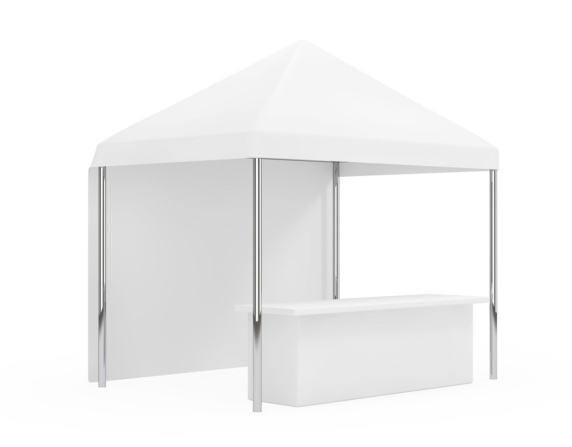 Weißer Messestand mit Tresen | Pavillon