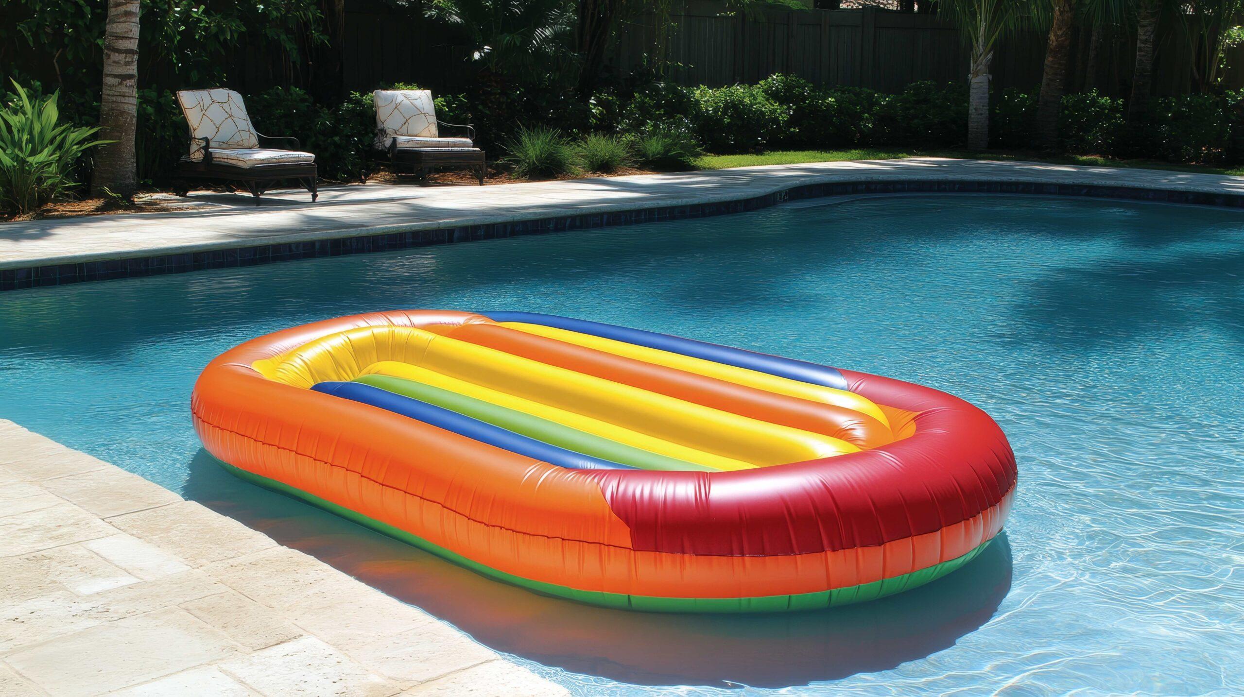Luftmatratze und Ring für den Pool aus der Vogelperspektive, Gummiaccessoires Mockup