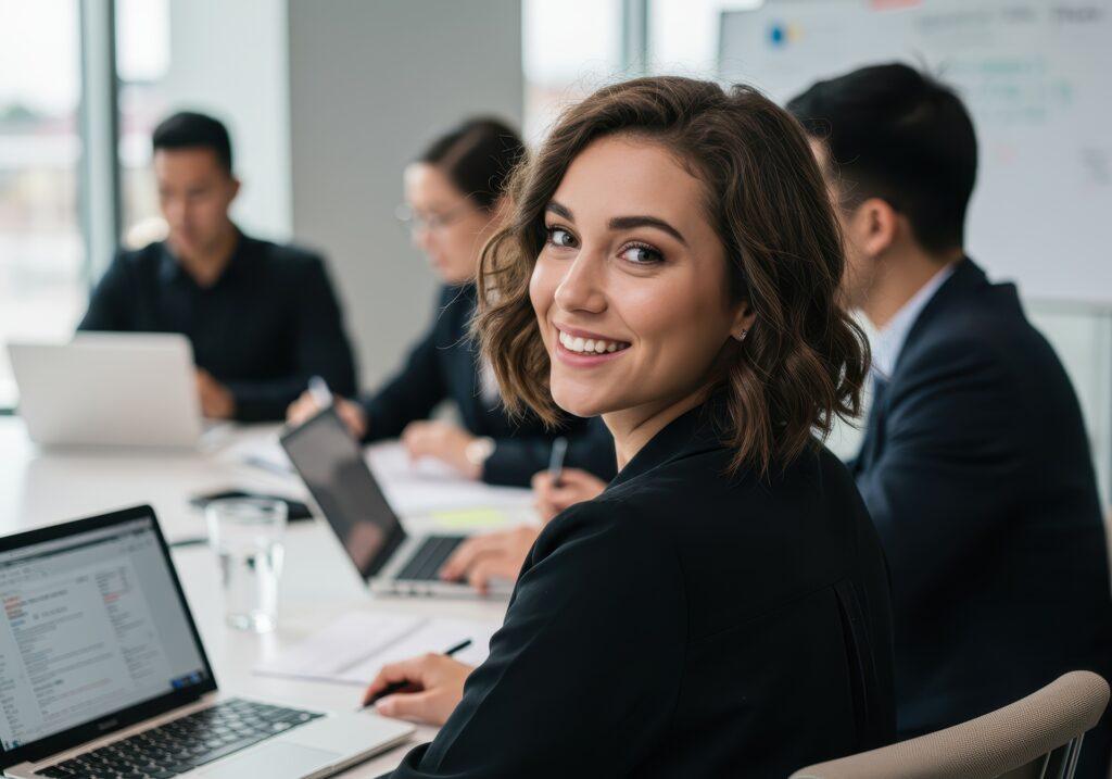 Mitarbeiterin im Meeting mit Team | Lohnabrechnung Outsourcing