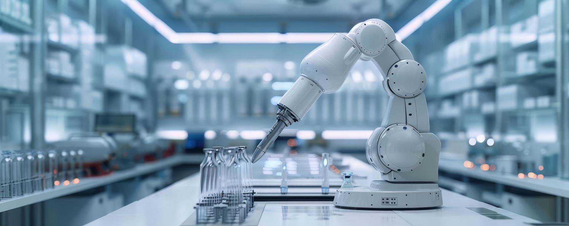 Roboterarm fertigt Proben in Laborumgebung | FDA Zulassung Medizinprodukte