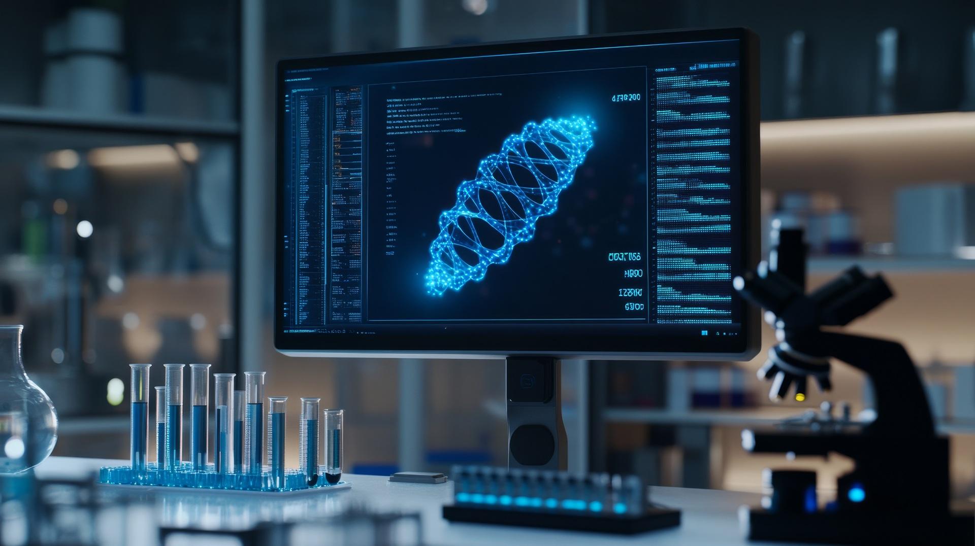 Digitale DNA-Analyse auf Monitor im Labor | FDA Zulassung Medizinprodukte